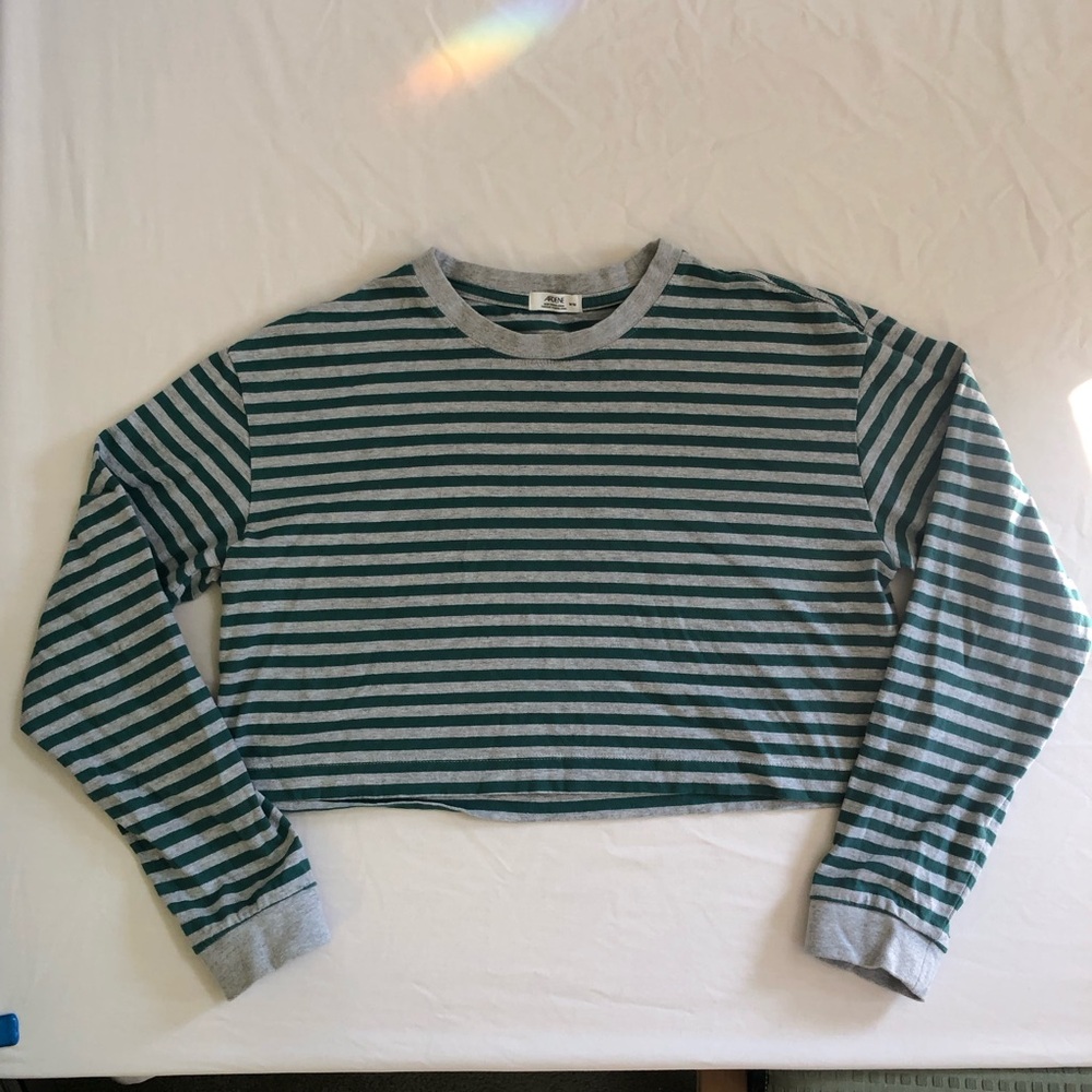 Ardene Green and Gray Striped Top